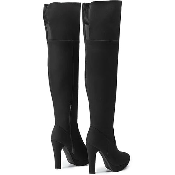 New Dream Pairs Women Size 7 Black Faux Suede 5" Heel Thigh High Over Knee Boots - Picture 5 of 6